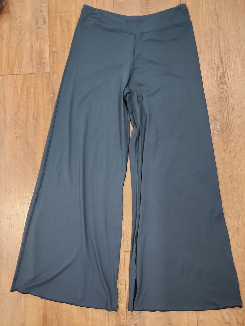 Caraucci Wide Leg Flare Pants Dark Teal Blue Jersey Knit Soft Loungewear size L